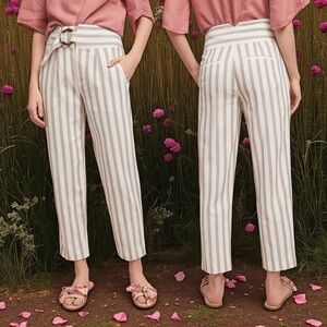Anthropologie Oasis Tailored Striped Pants W/Attached D-Ring Belt Women’s Sz 4